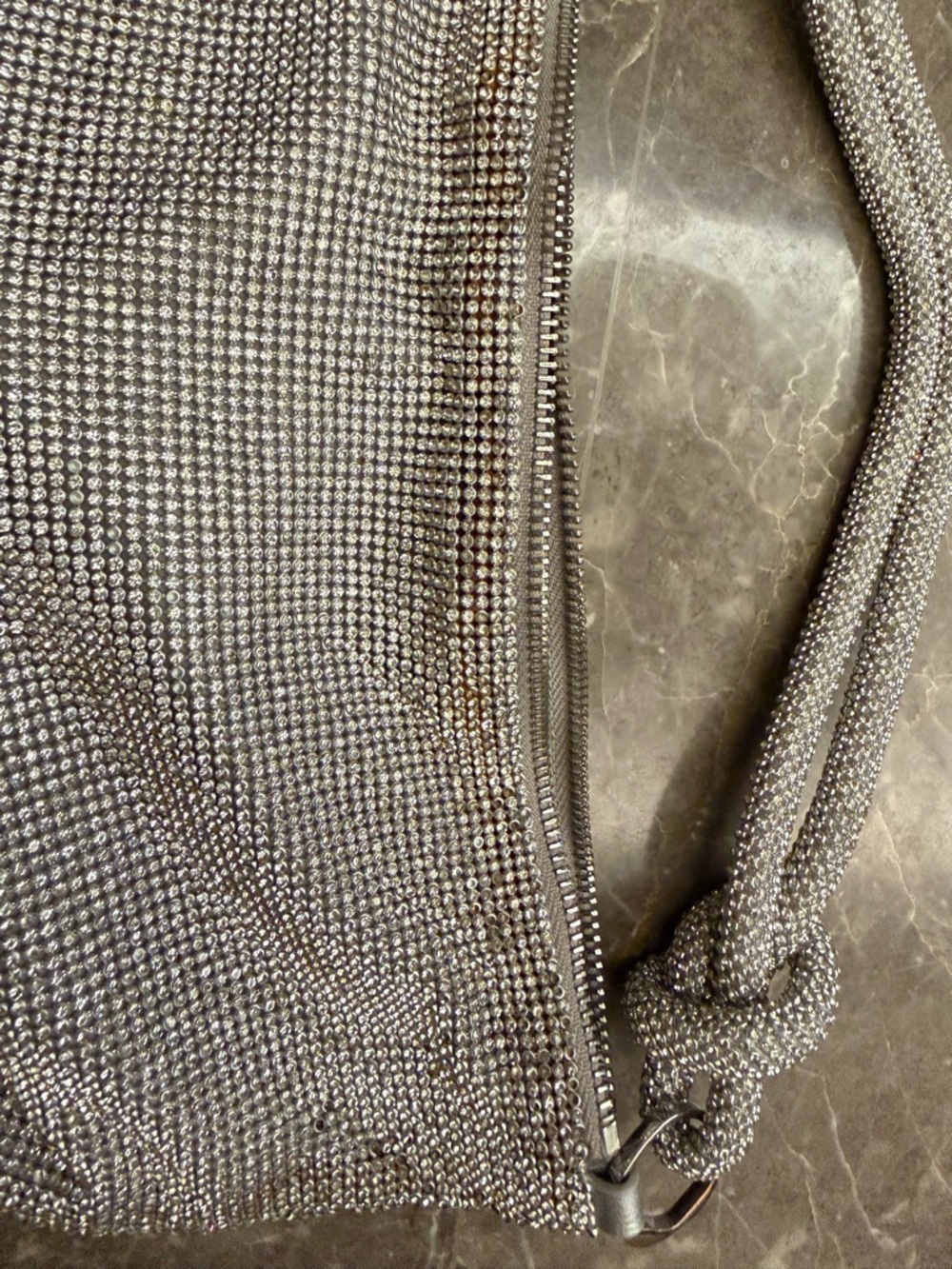 Silver Crystal Mesh Shoulder Bag - Elegant Evening Accessory - Picture 7 of 16